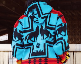 Native Southwestern Wool Jacket, Southwest Jacket, Native American Style Coat, Wool Jacket, Boho Knit vintage Jacket, Aztec Jacket,