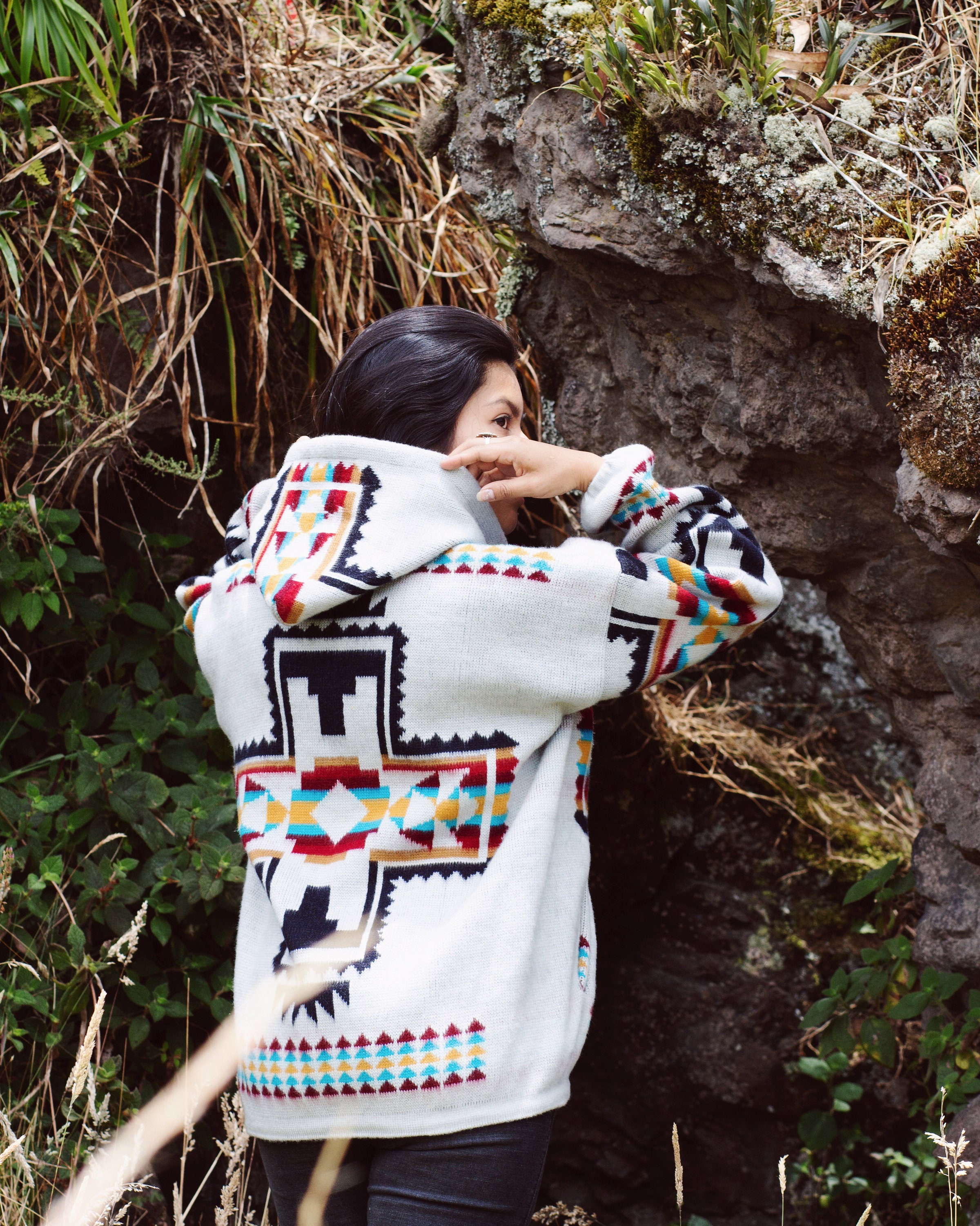Native Southwestern Alpaca Wool Jacket: Aztec Boho Knit, Native