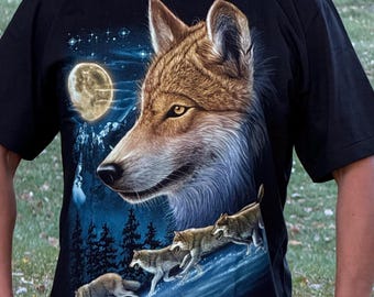 Moonlit Wolf Pack T-shirt: Organic Cotton Tie-dye Dreamcatcher Tee