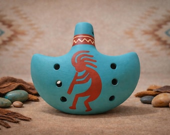 Handgemaakte Kokopelli Ocarina – Clay Vessel Fluit – Southwestern-geïnspireerd handgeschilderd instrument