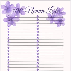 100 Names List Purple