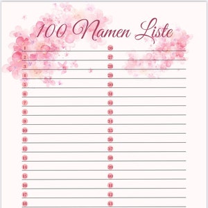 100 names list pink
