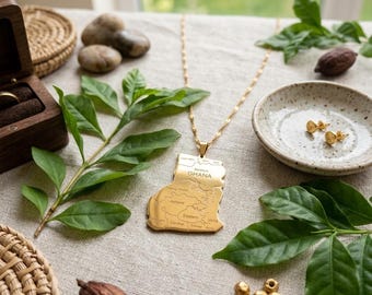 Ghana City Map Gold Pendant Necklace