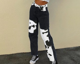cow print mom jeans