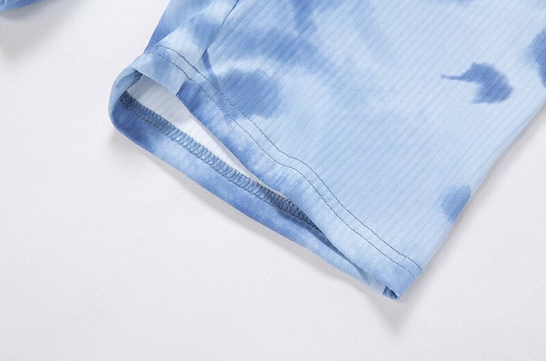 Half Backless Blue Tie Dye Bodysuit Streetwear Long Sleeve | Etsy