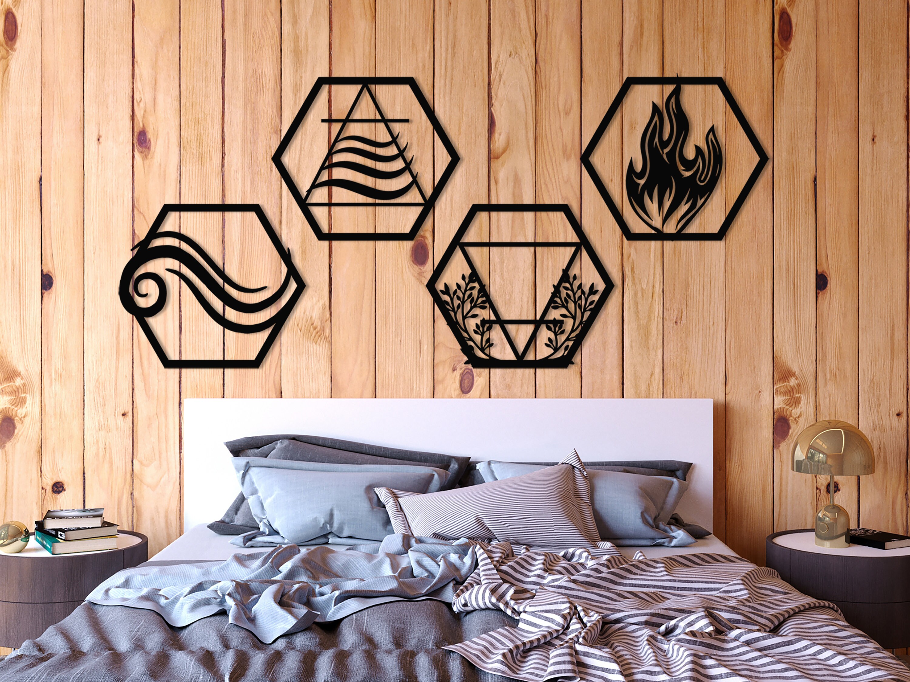 4 Elements Metal Wall Art Four Elements Wall Sign Hexagonal Etsy