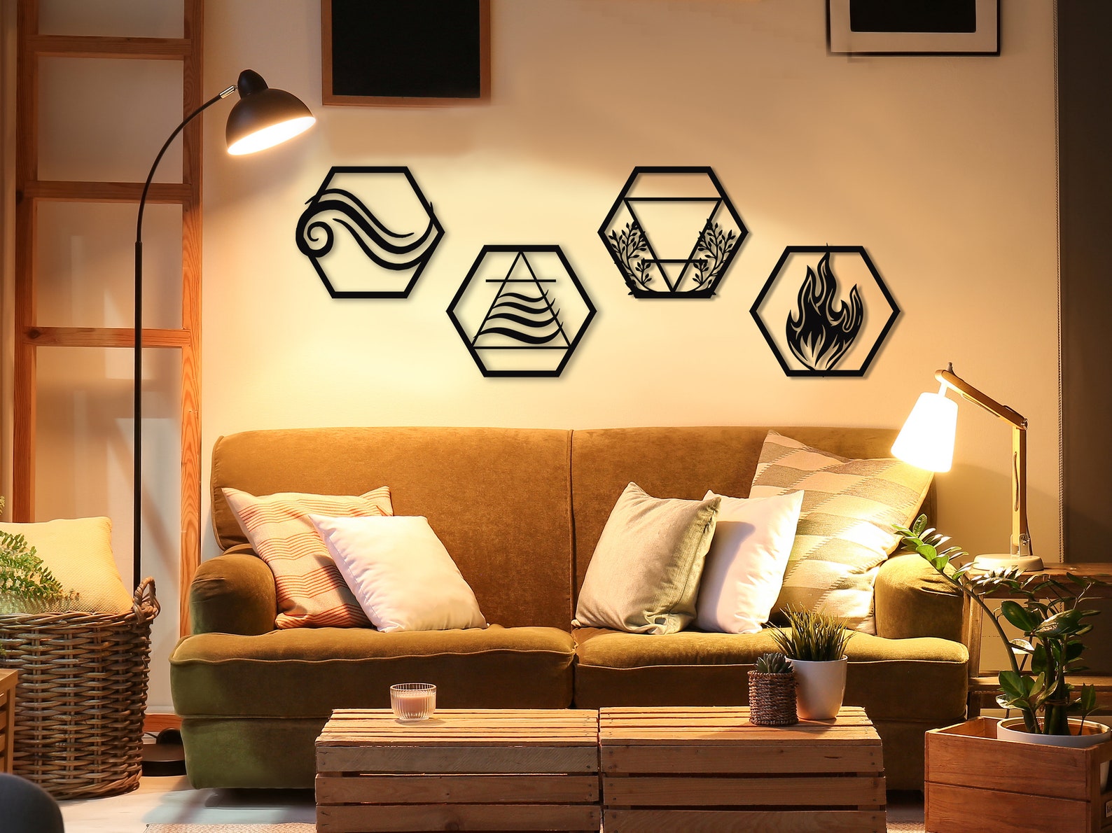 4 Elements Metal Wall Art Four Elements Wall Sign Hexagonal Etsy