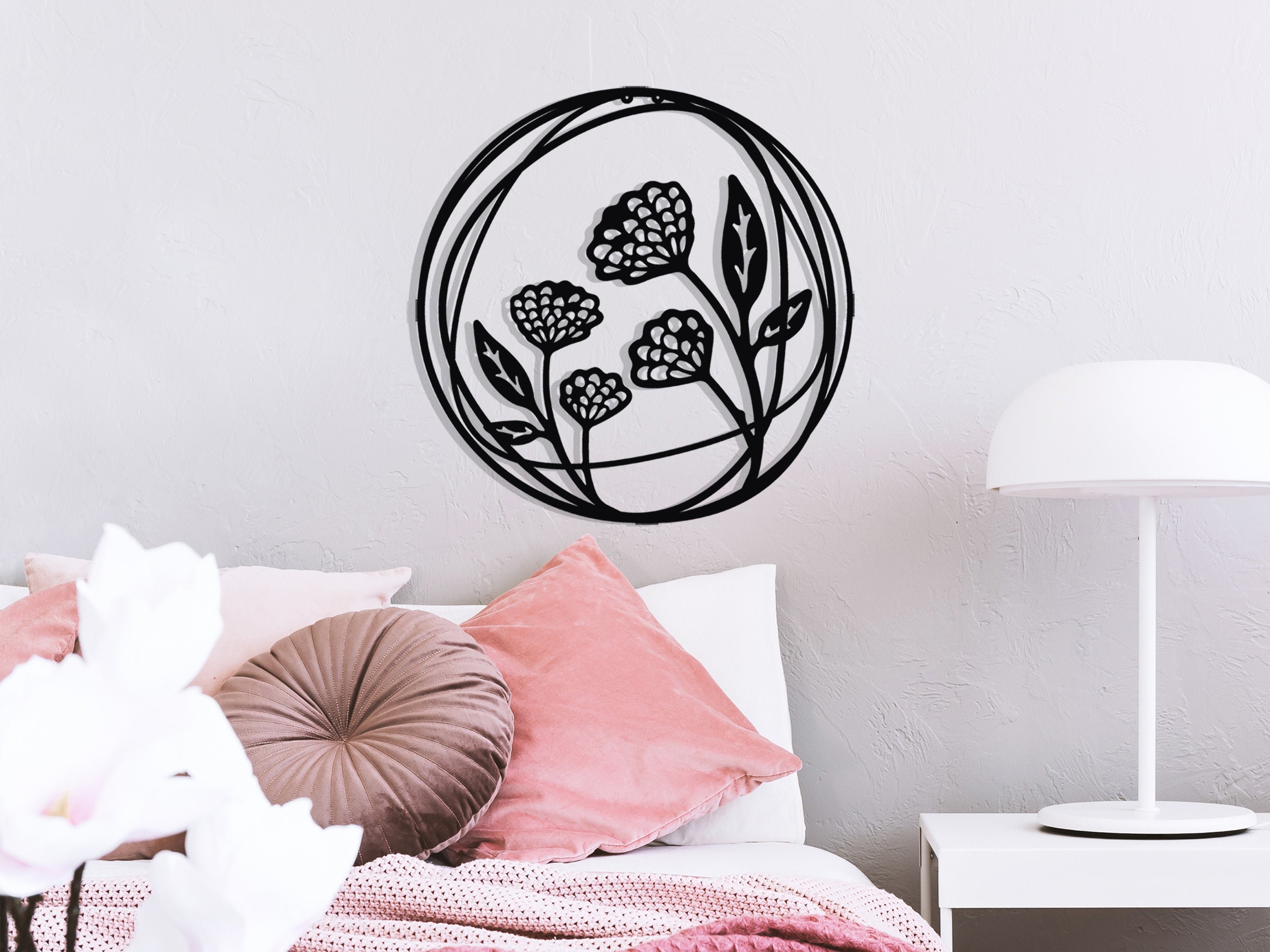 Circular Flower Metal Wall Art Framed Spring Flower Modern Etsy