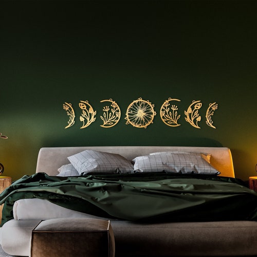 Floral Moon Phase Wall Hanging Moon Flower Moon Wall Decor Etsy