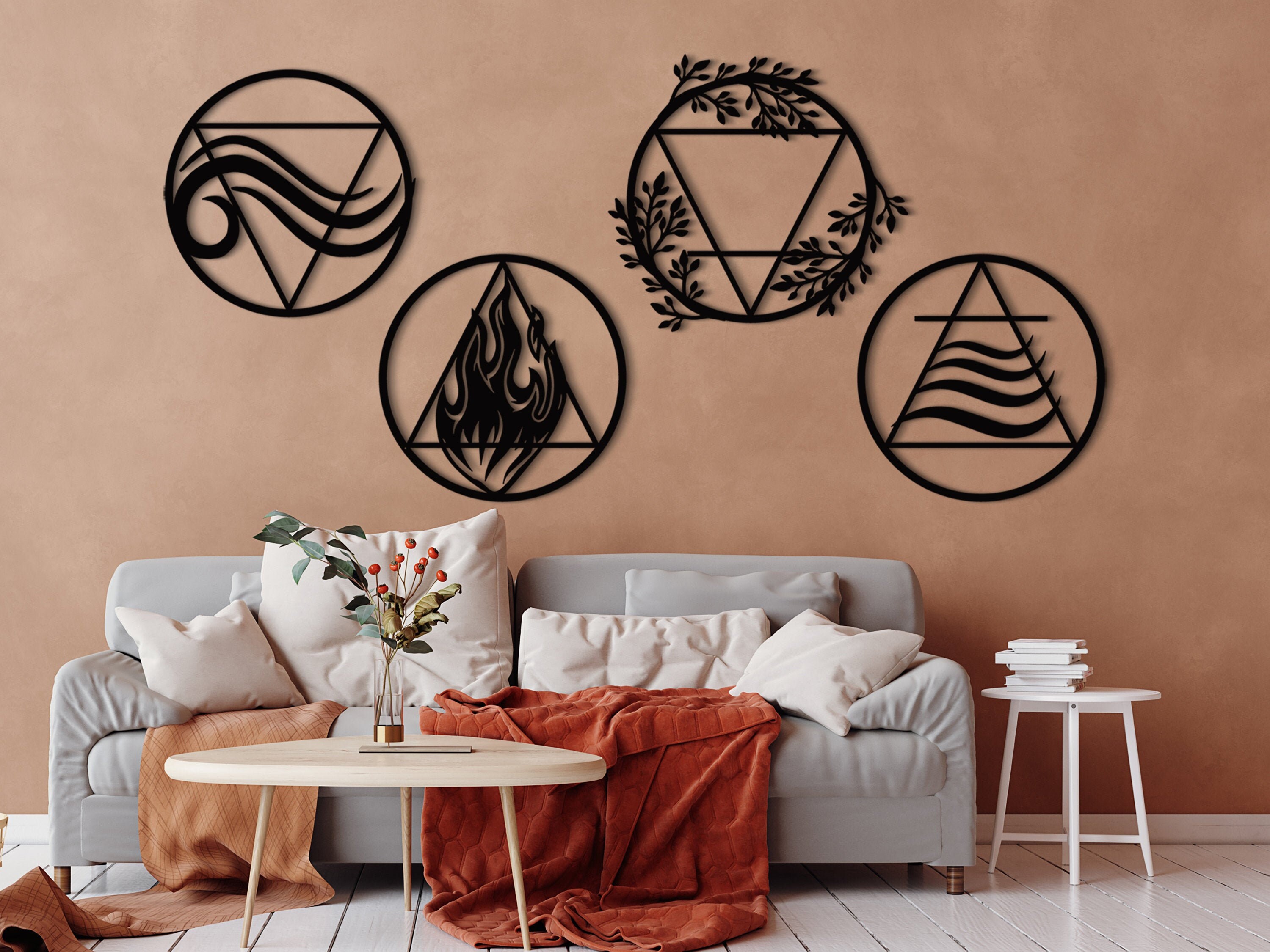 Circular 4 Element Metal Wall Art Four Element Wall Decor Etsy