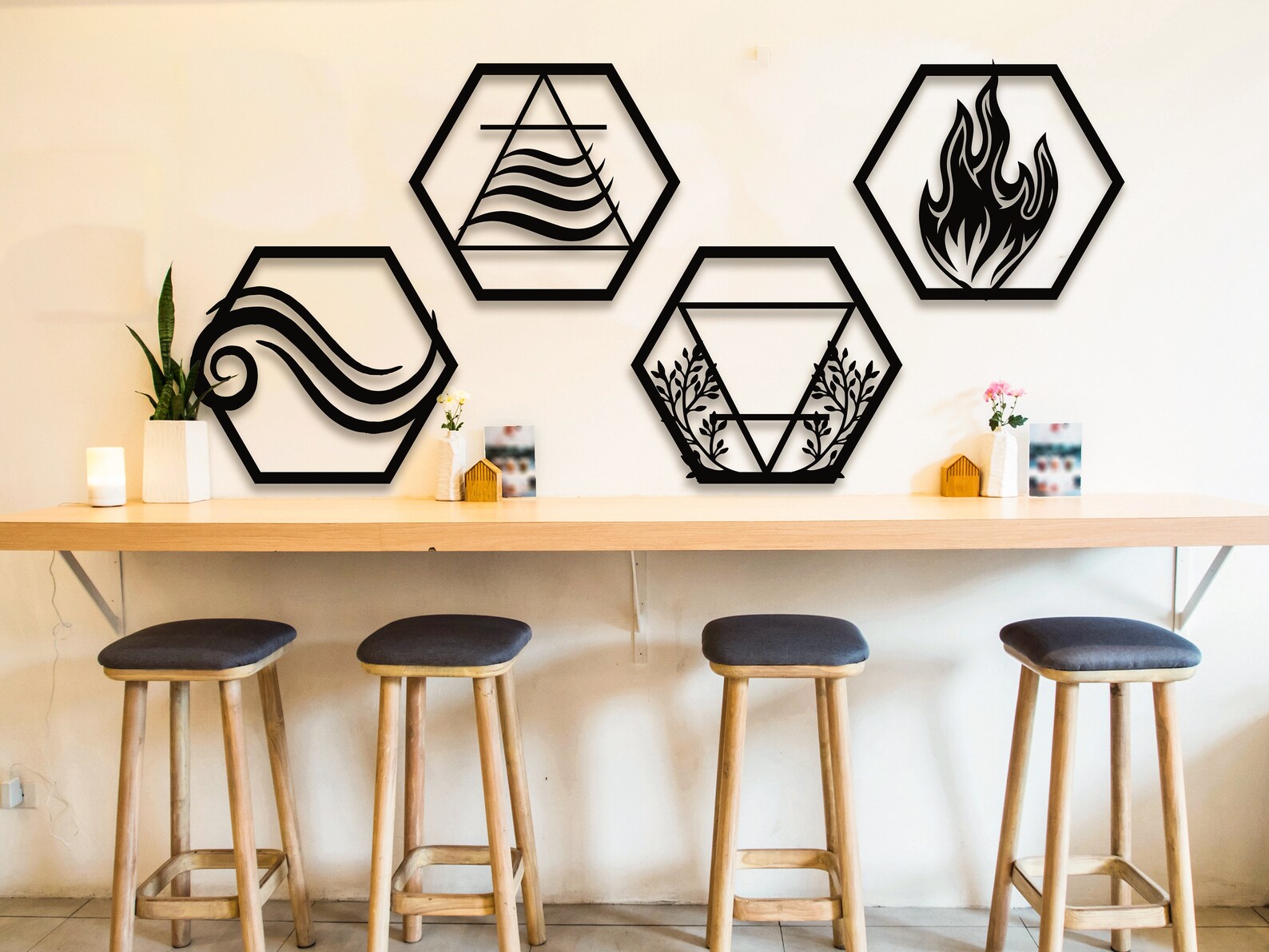4 Elements Metal Wall Art Four Elements Wall Sign Hexagonal Etsy