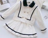 Opal Boutique Children 39 s Girls Matching 2 Piece Set Jacket Pleated Skirt White Navy Nautical Sailor Gold Button Custom Made Age 2-14 years