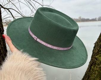 Green Bolero hat | Boater hat | Mexican wide brim | golf hat | fedora hat | burning man