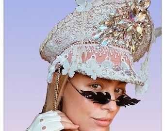 Pailletten Schmetterling Militärhut | Strass Burning Man Kapitänsmütze