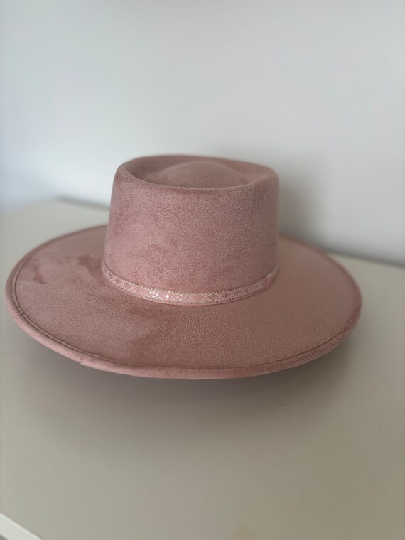 Bolero boater Tasha Dusty Rose Wide-Brim Suede Hat Watermelon Sugar – Pink Vegan Suede Cordobés Hat with  main image 4