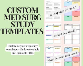 Medical Surgical Study Guide Templates: Customizable Nursing Diagnosis (Digital Download)