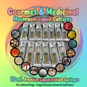 Gourmet & Medicinal Mushroom Liquid Cultures - 10 ml. (Commercial Grade Premium Genetics,  Gourmet and Medicinal) - 14 Varieties