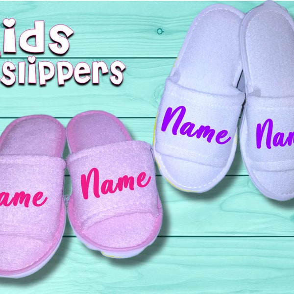 Slippers, Personalized Kids Open Toe Slippers, Slumber Party, Sleepover, Pajama Party, Spa Party, Pink Slippers, White Slippers