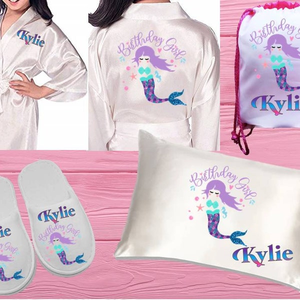 Slumber Party, Mermaid Personalized Slumber Party Set, Mermaid Squad Set, Mermaid Slippers,  Mermaid Pillowcase, Drawstring Bag,