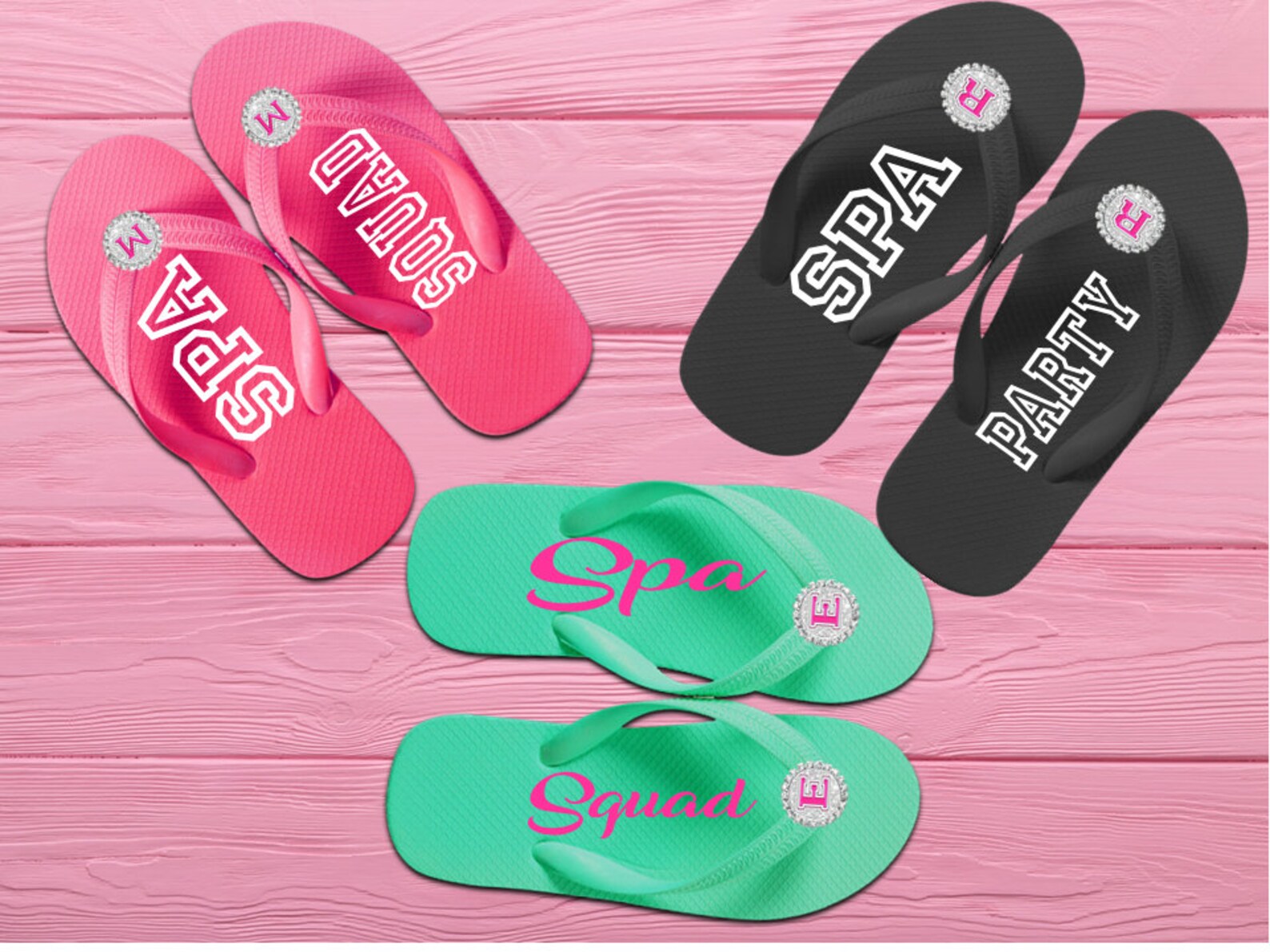 Spa Party Girls Spa Party Flip Flops Initial Personalized | Etsy