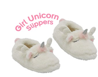 Girl Fuzzy Unicorn Slippers, Slumber Party, Sleepover, Pajama Party, Spa Party, Personalized Slippers, Pink Slippers