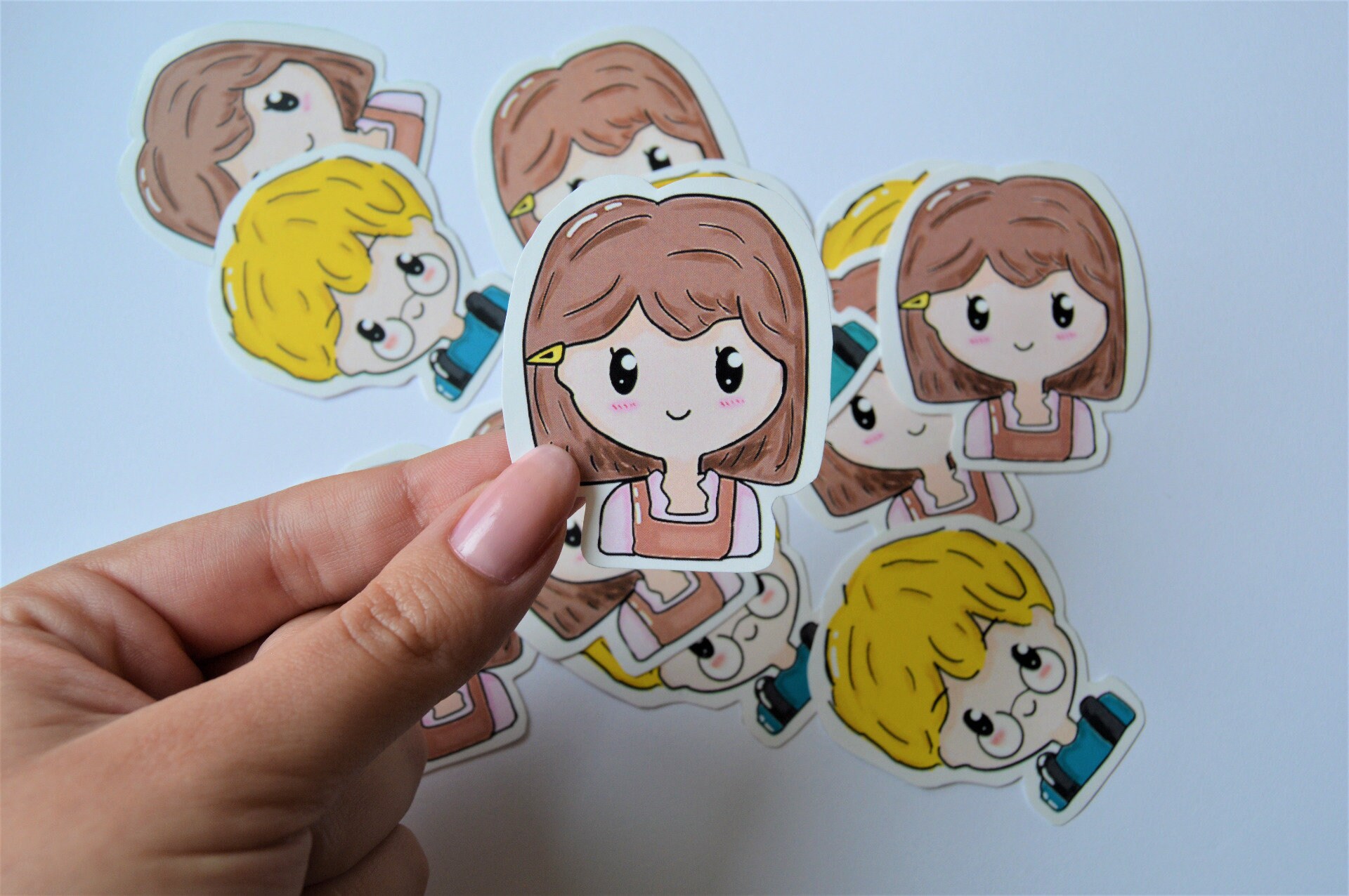 Cute girl and boy stickers pack of 6 glossy adhesive paper Etsy