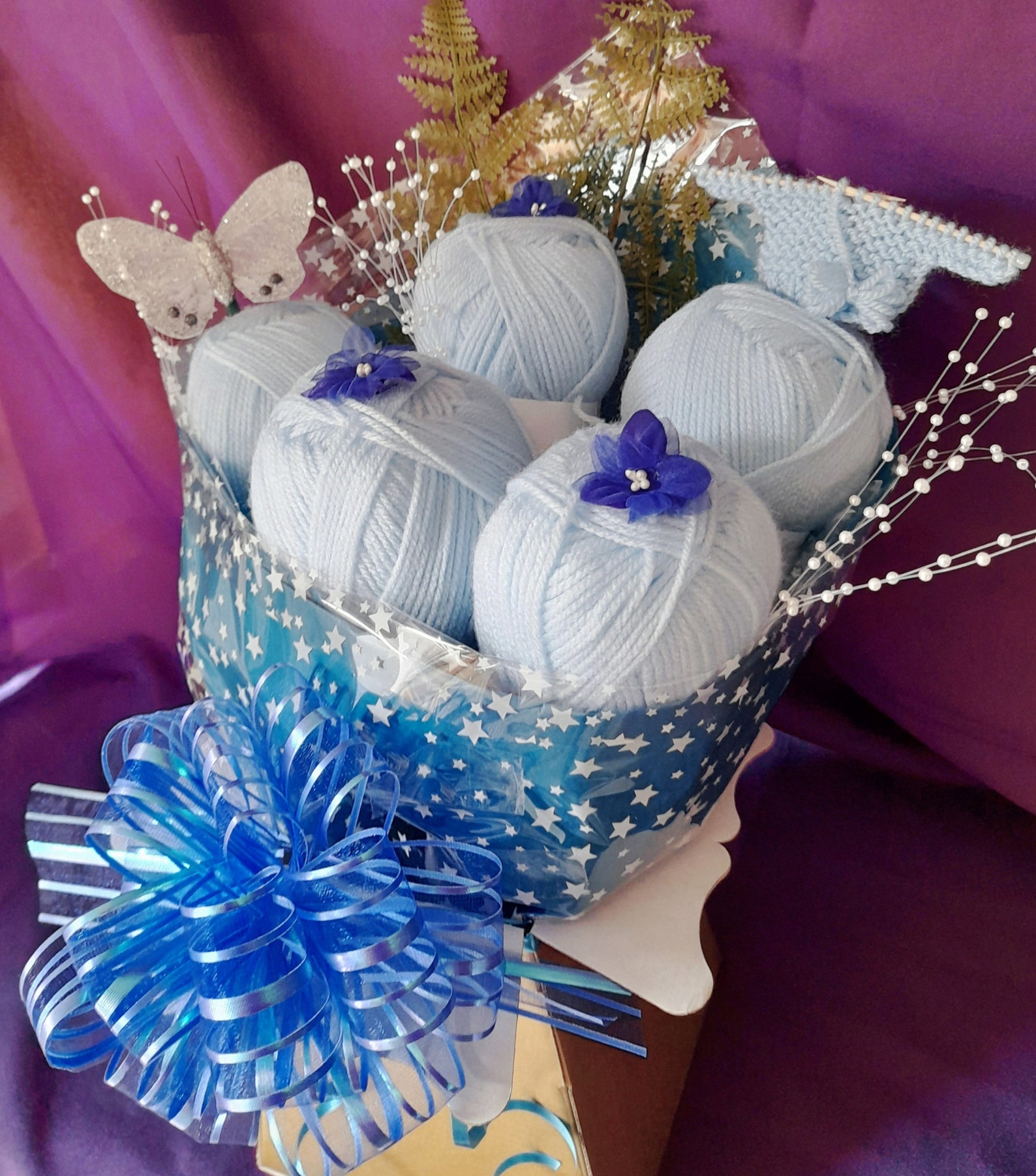 Baby Blue Yarn Bouquet Gift Etsy