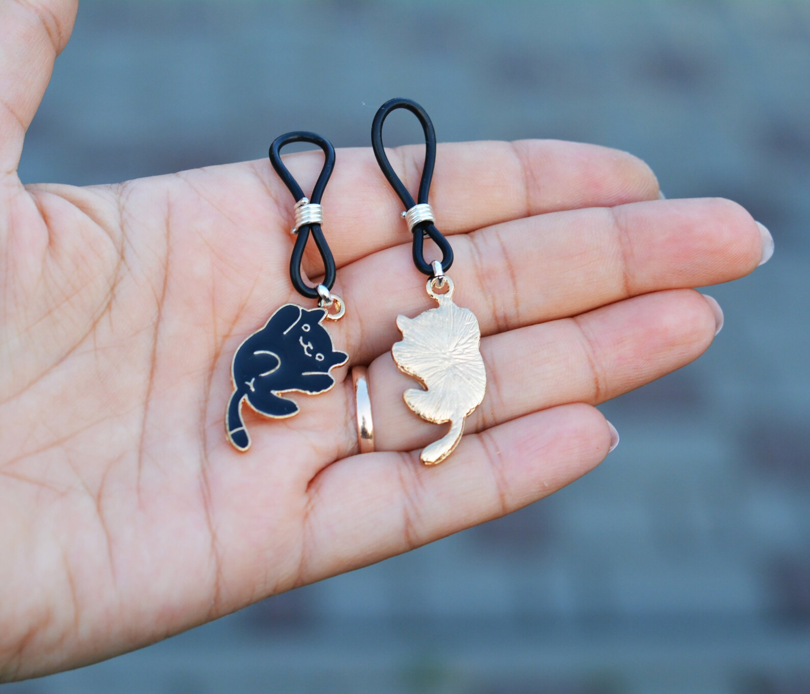 Funny Nipple Rings With Black Cats non piercing Nipple Nooses Etsy