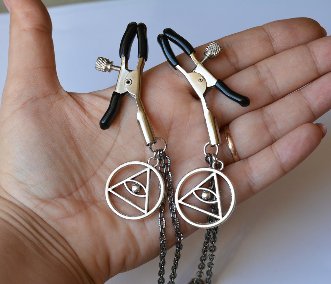 Tweezer Nipple Clamps With Gun Black Chain Non Piercing Nipple Etsy