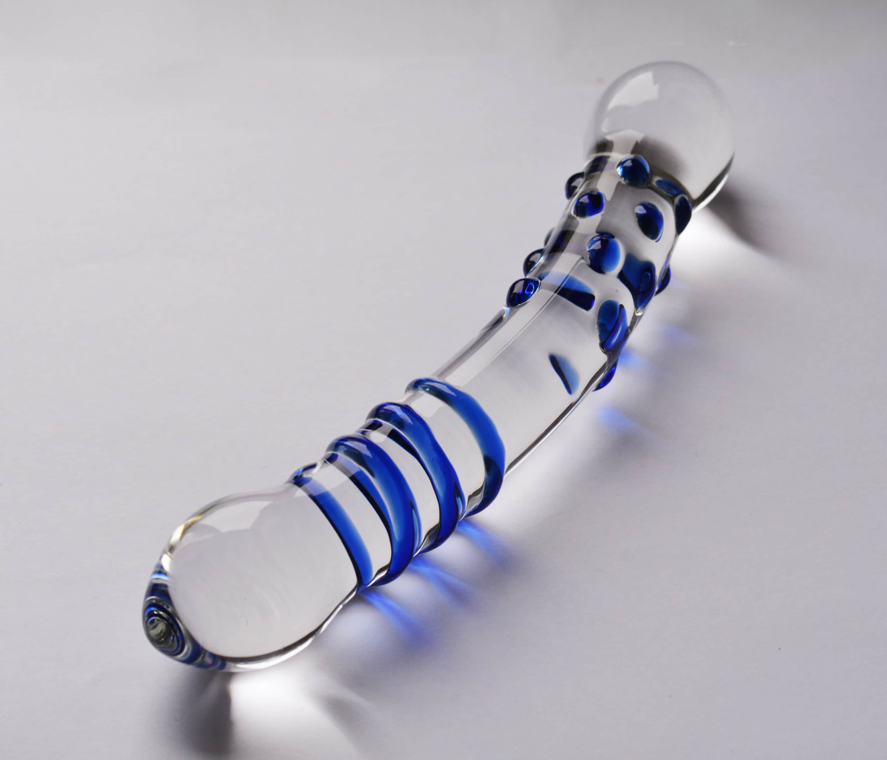 8 Double Dildo Glass Wand Ribbed Clear Blue Spiral Glass Etsy