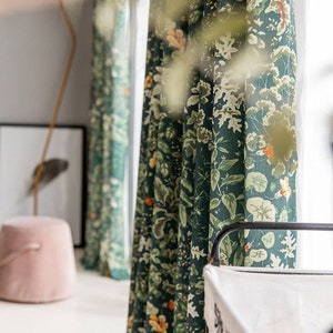Custom Curtain Tropical Pastoral Style Cotton Floral Printed Drapery Window Curtains Living Room Bedroom Decor Green Drapes Curtain
