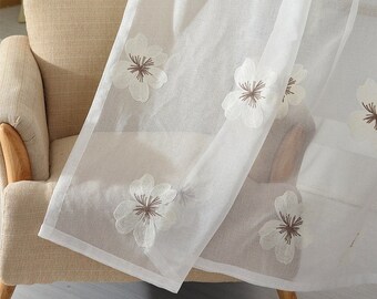 Feminine Beauty Azalea Embroidery Sheer Curtain - Custom Semi Sheer Curtains for Farmhouse Style House