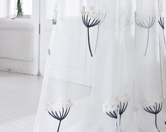 Wish Fulfilled Dandelion Embroidery Sheer Curtain - Custom Semi Sheer Curtains for Farmhouse Style House