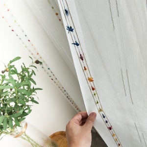 Colorful Woven Stripes Linen Texture Sheer Curtain - Custom Sheer Voile Tulle Curtains for Minimalist Style Apartments Living Room Bedroom