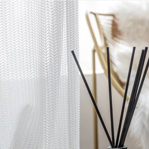 Modern Geometric Fishbone Pattern Sheer Curtain - Custom Sheer Voile Tulle Window Curtains Bedroom Living Room Closet Curtain Door Curtain