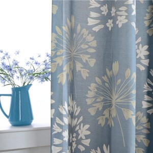 Custom Curtain Country Style Blue Flower Pattern Printed Drapes Curtains Window Coverings Living Room Bedroom Modern Decor