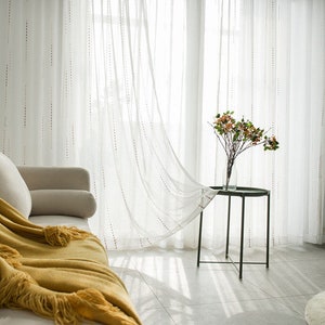 Woven Stripes Linen Texture Sheer Curtain Custom Sheer Voile Tulle Curtains for Minimalist Style Apartments Living Room Bedroom image 3