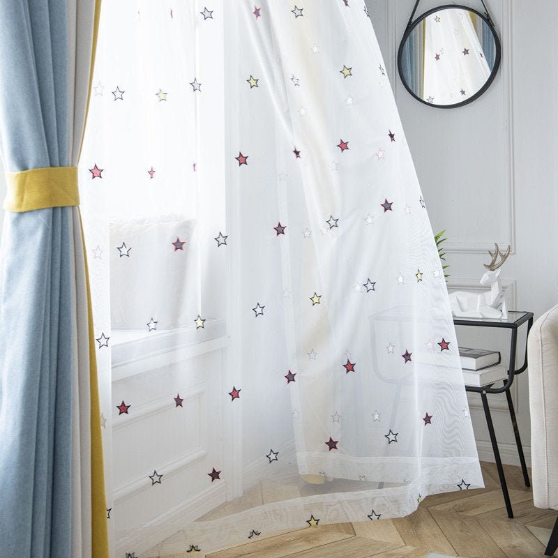 Twinkle Twinkle Colorful Star Embroidery Sheer Curtain - Etsy