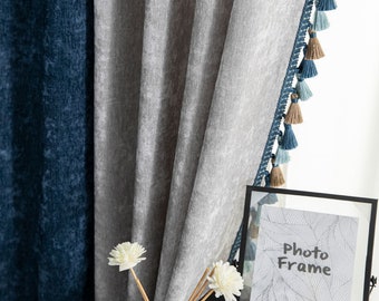 Luxury Soft Gray Patchwork Curtain Custom Drapes Living Room Curtain Grommet Curtains Balcony Dyed Like Curtain