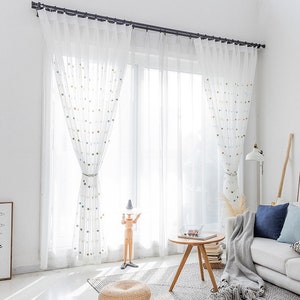 Simple Rustic Style Dreamy Circle Embroidery Curtain Custom Sheer Voile Tulle Curtains for Simple Design Rooms Living Room Bedroom zdjęcie 8