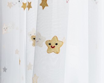 Happy Star Embroidery Sheer Curtain - Custom Sheer Cute Curtains for Sporty Children's Rooms