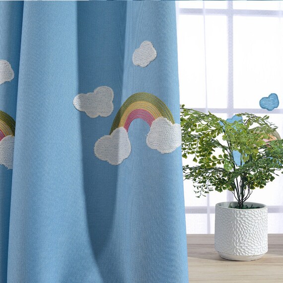 Window Curtain, Kids Bedroom Curtain, Blue Paw Print Curtain, Baby Blue