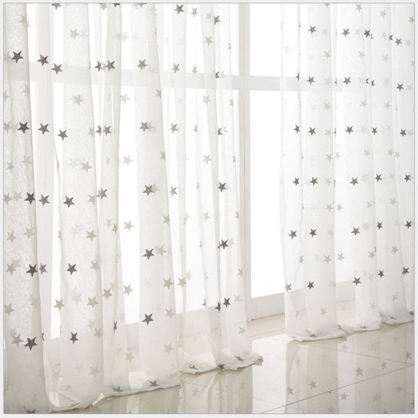 Twinkle, Twinkle Little Star Vorhang - Benutzerdefinierte Vorhänge für Kinderzimmer Semi Sheer Little Star Embroidery Curtain