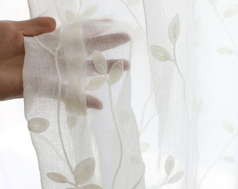 Simple Country Style Leaves Shadow Embroidery Curtain - Custom Sheer Curtains for Simple Farmhouse Design Rooms