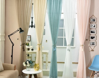 Simple Pure Color Semi Sheer Curtain - Custom Sheer Voile Tulle Curtains for Dining Room Living Room Bedroom Window Treatments