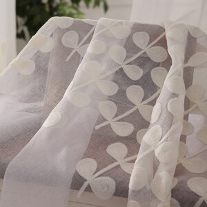 Lovely Leaves Embroidery Sheer Curtain - Custom Semi Sheer Curtains for Farmhouse Style House