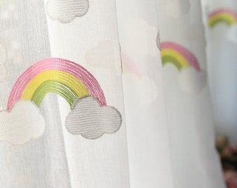 Rainbow Cloud Embroidery Sheer Curtain - Custom Sheer Cute Curtains for Children's Rooms