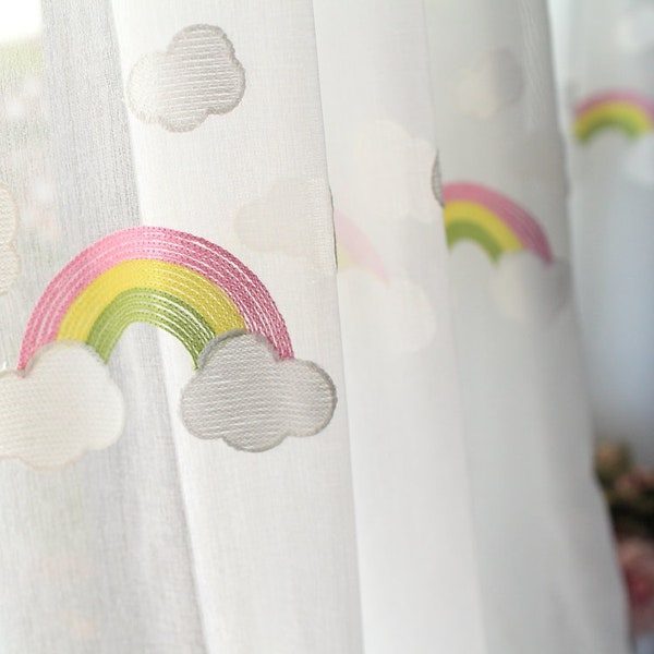 Regenbogen Wolke Embroidery Sheer Vorhang - Custom Sheer Cute Vorhänge für Kinderzimmer