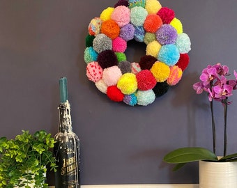 Multi Colour Pom Pom Wreath