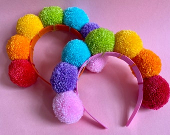 Rainbow Pom Pom Headband